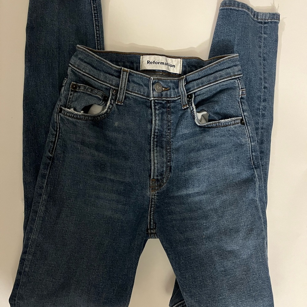 Reformation high skinny distressed jeans size 25